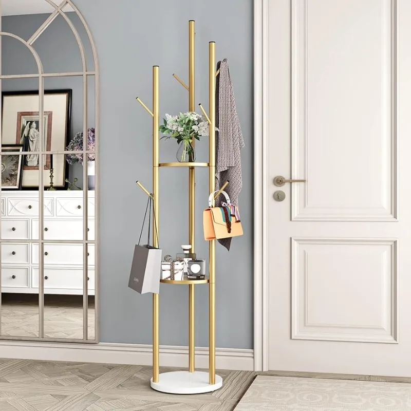 DOORXIFO Metal Gold Coat Racks Freestanding,Coat Hanger Stand,Hall Tree Coat Rack for Hanging Hats,Scarves,Bags,Modern Coat Rack