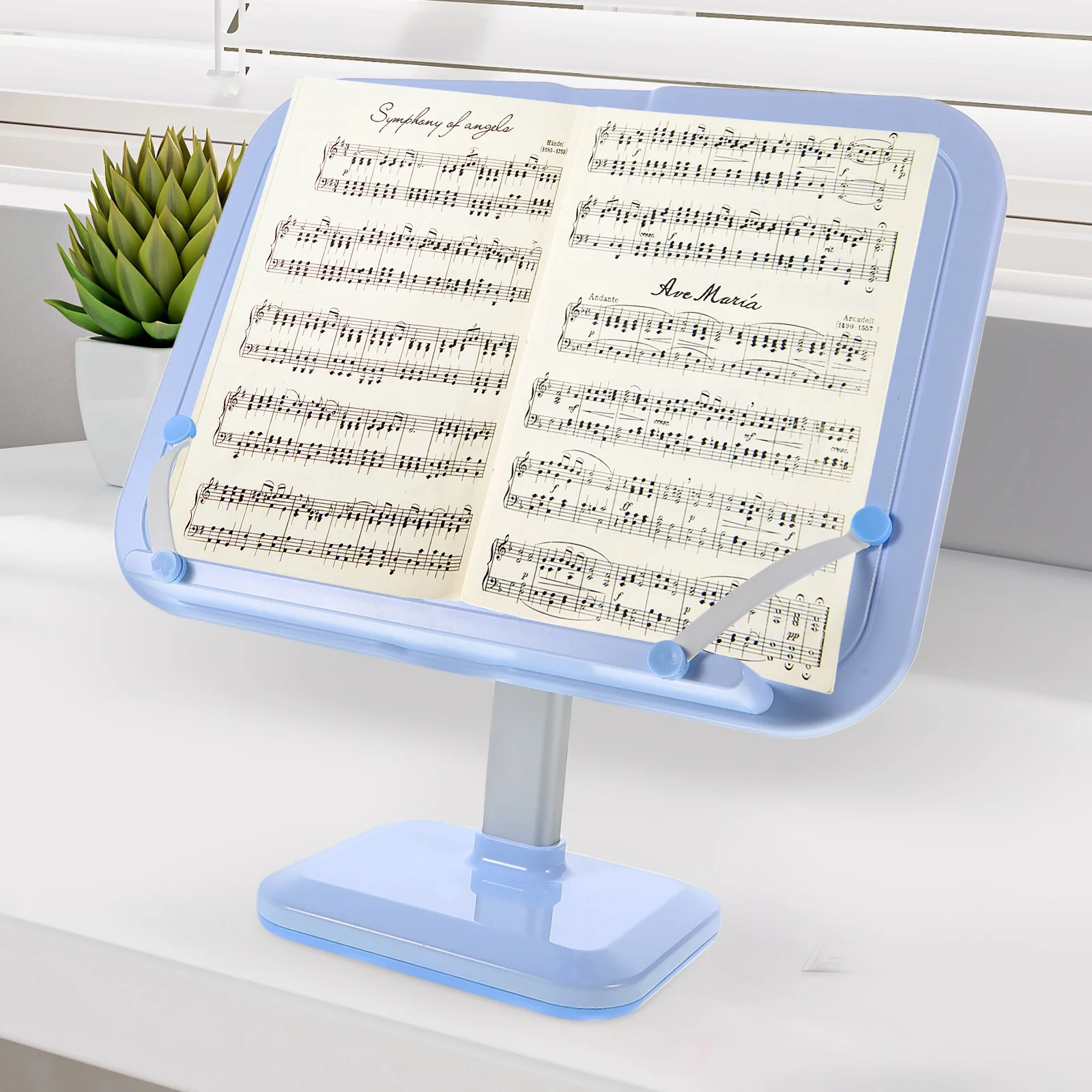 

Blue Adjustable Foldable Book Holder Stand Multiangle Reading Stand Portable Desktop Book Holder for Textbooks Cookbooks