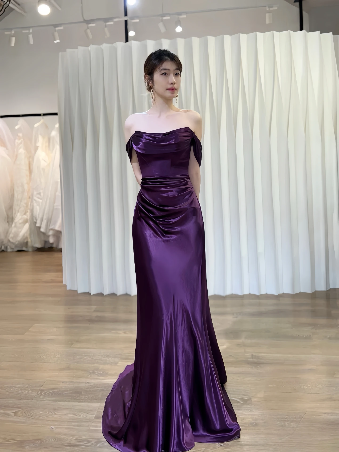 

Temperament Purple Evening Gown Strapless Mermaid Backless Slim Fit Silky Sleeveless Annual Party Bride Wedding Dress New 2025