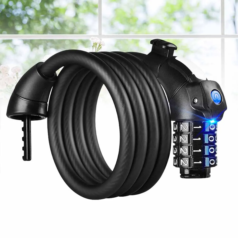 

4 Digit Cycling Heavy Duty 120cm Cable Lock Sturdy Key Light Bicycle Motorcycle Scooter Security Combination Bike Lock