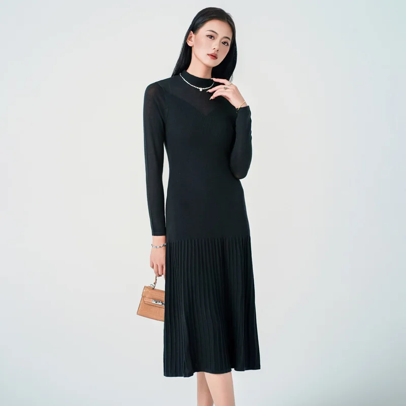 

Transparent French Pleated Dress Women In Autumn Winter Waist Cinching Slimming Effect Paired With A Semi High Dresses Big Sizes