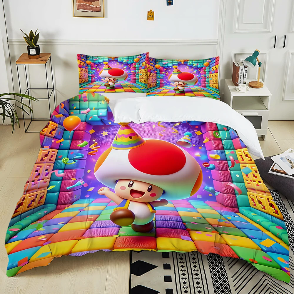 Super Mario Movie Printed Bedding Set Cartoon Anime Duvet Cover Comforter Pillowcase Boys Girls Children Adults King for Gifts