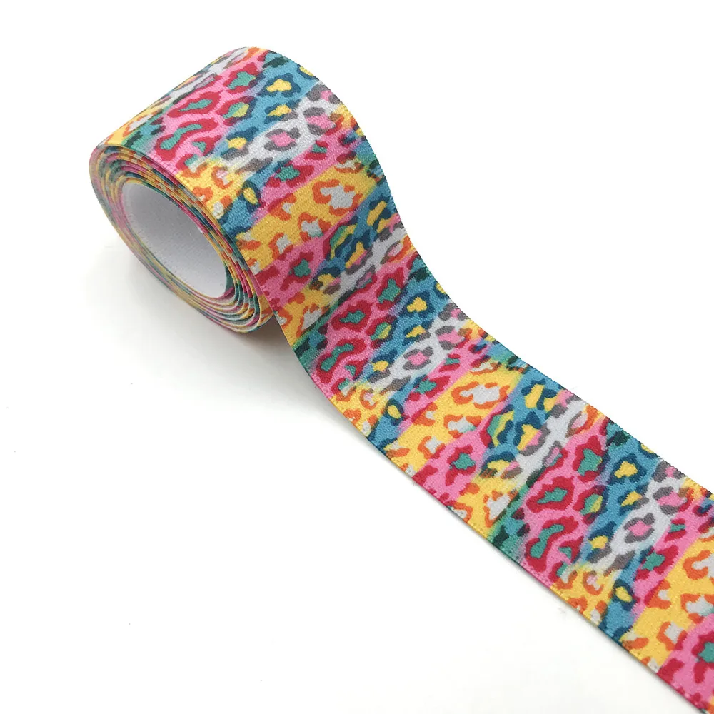 1 Meter/Lot 25/38MM Leopard Tie-Dye Geometric Print Elastic Strap Stripe DIY Garment Webbing Trouser Belt Sewing Accessories