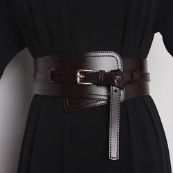 Irregular Wide Corset Strap 2022 Cow Leather Adjustable Women Waist Belt Khaki Coffee Black Real leather Dress Cinture Waistband