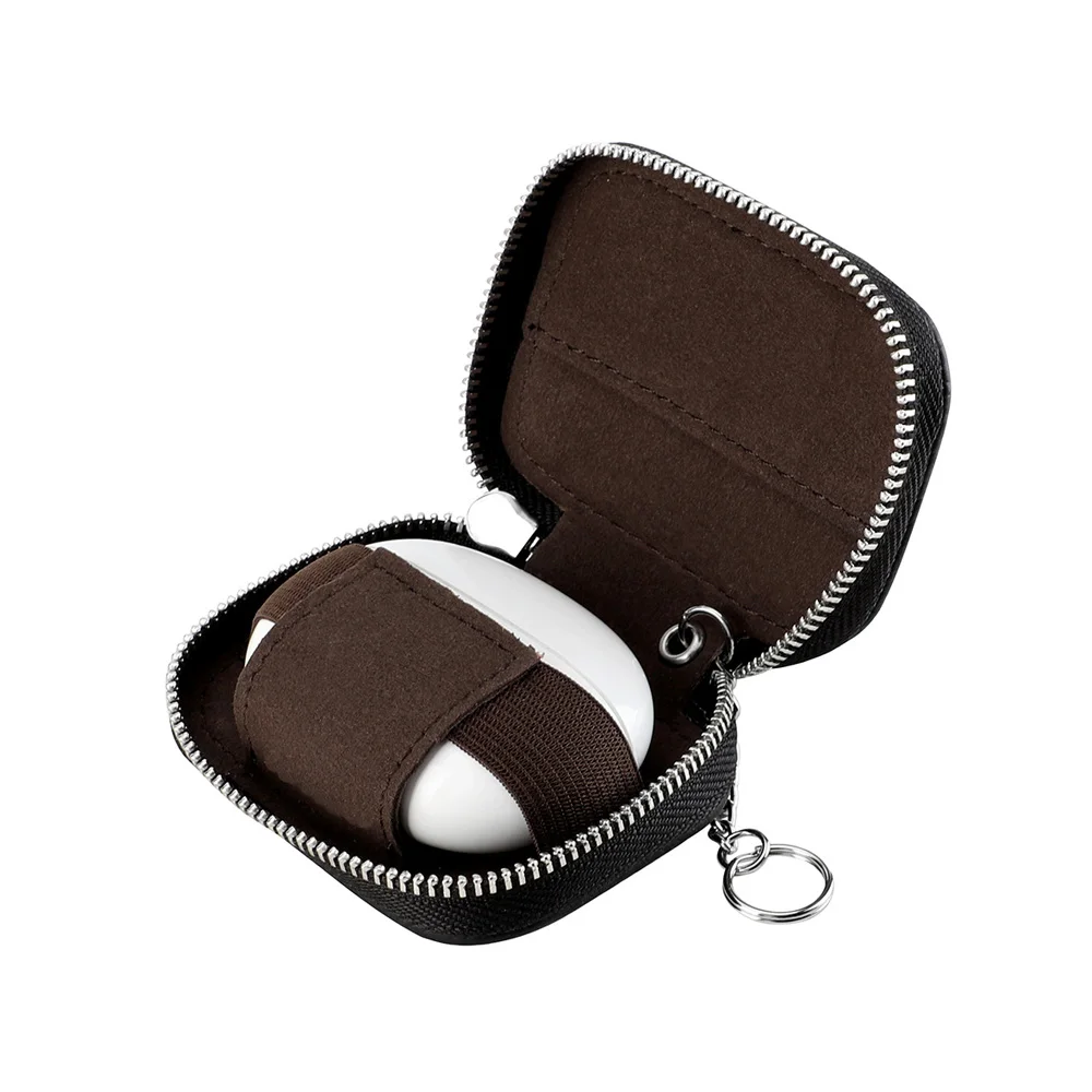 Leather Earphone Case Keychain Pouch Premium Top Grain Cowhide Mini Bluetooth Headphone Cover Card Wallet for Men