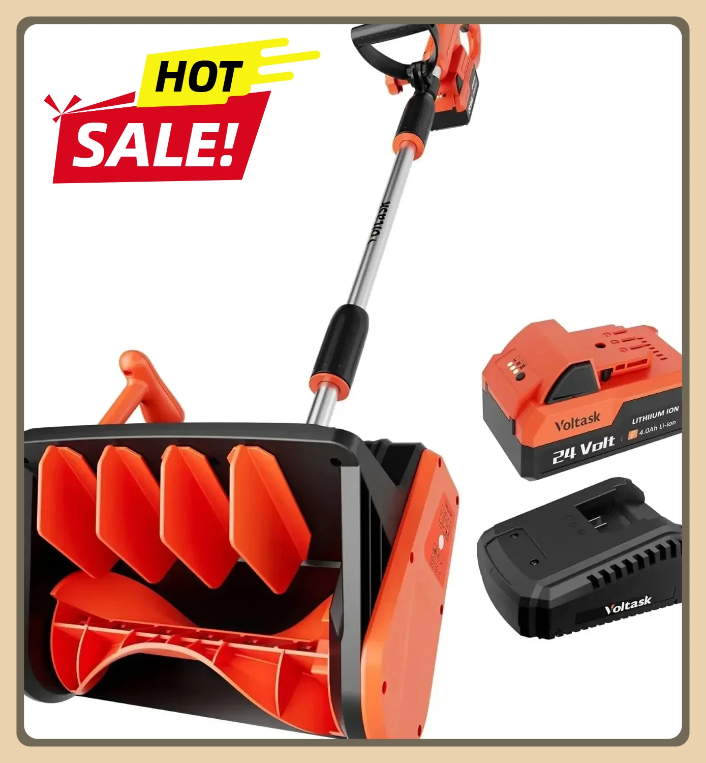 

24V Cordless Snow Shovel, Cordless Snow Blower (4-Ah Battery), Battery Snow Blower Adjustable | 13-Inch | 4-Ah Front Handle