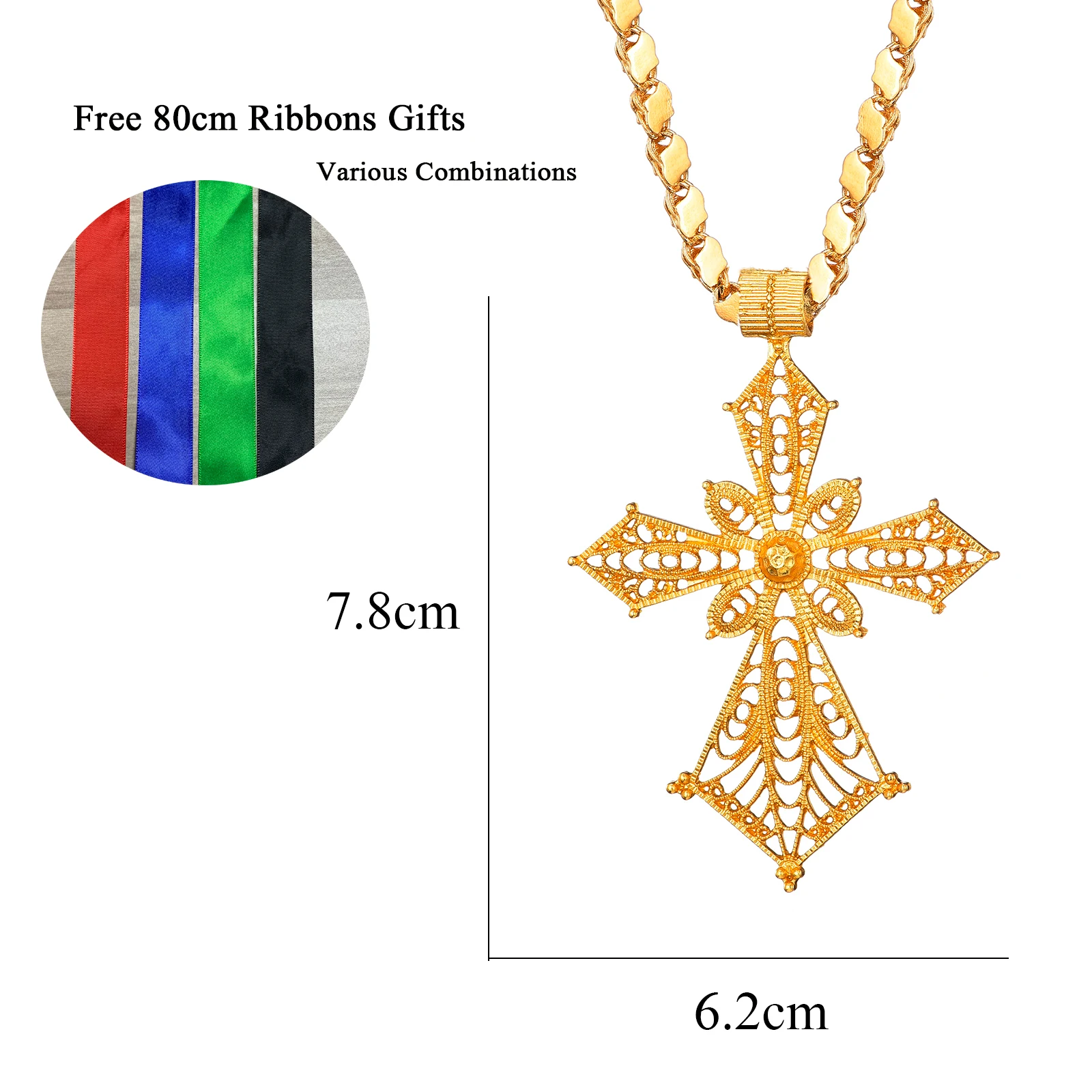 Ethlyn Ethiopian Cross Pendant Chain Necklace Thick Gold Color For Women And Men Bride Wedding  Jewelry  MY706B