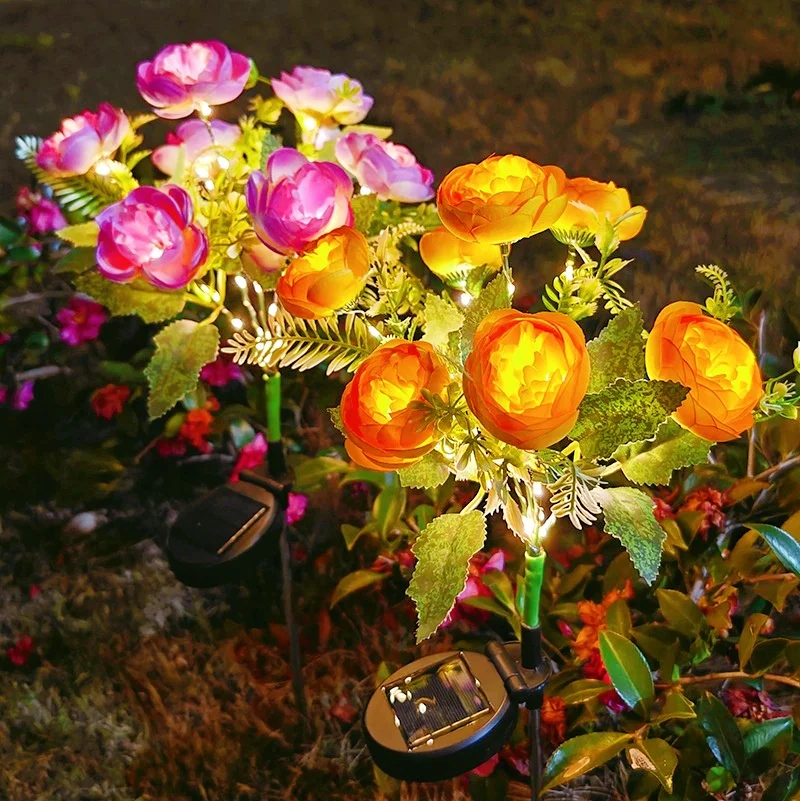 

Наружные солнечные фонари, солнечные садовые фонари с 7 головками и цветком камелии, водонепроницаемые солнечные наружные фонари для украшения сада