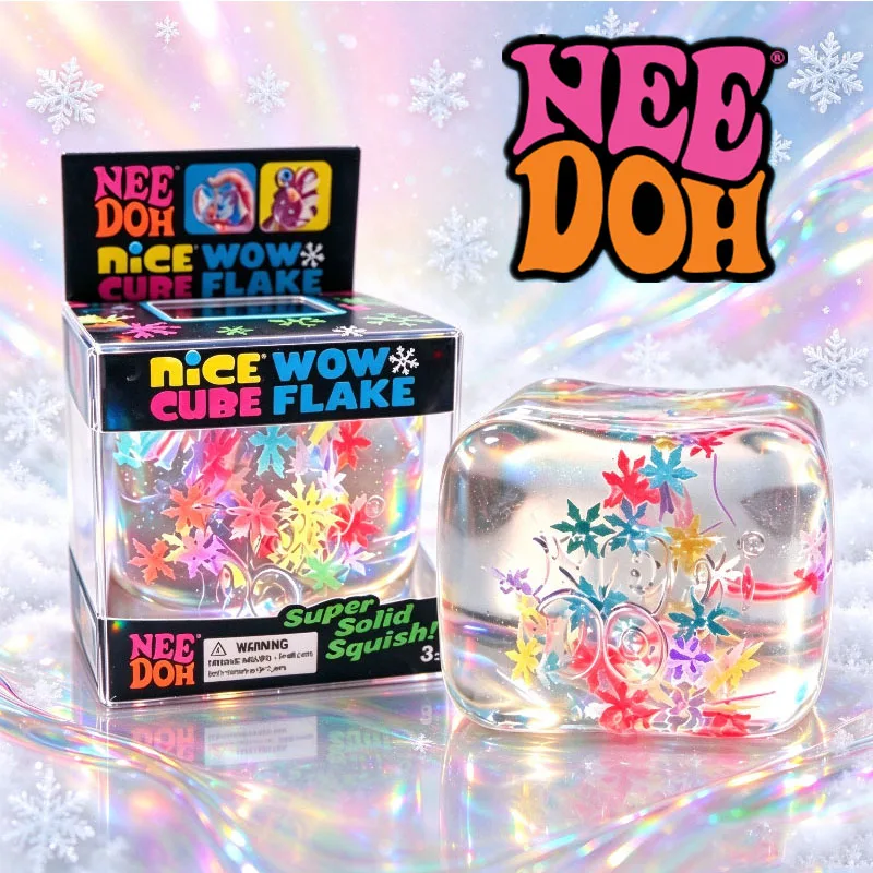 NeeDoh Nice Wow Cube Flake Christmas Squishy, Transparent Snowflake Fidget Toy, Anxiety Relief Christmas Party Favor
