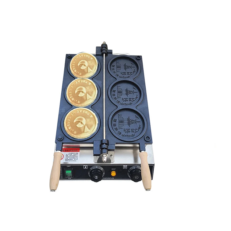 forTeng Ao Commerical Custom Logo  Gold Coin Waffle Machine Electric 3Pcs Cake waffle making machine