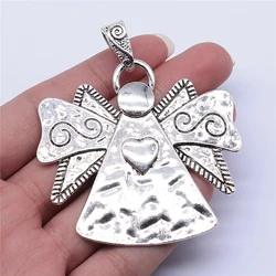 WYSIWYG 1pcs 62x59mm Antique Silver Color Heart Angel Charms Pendant For Jewelry Making DIY Jewelry Findings