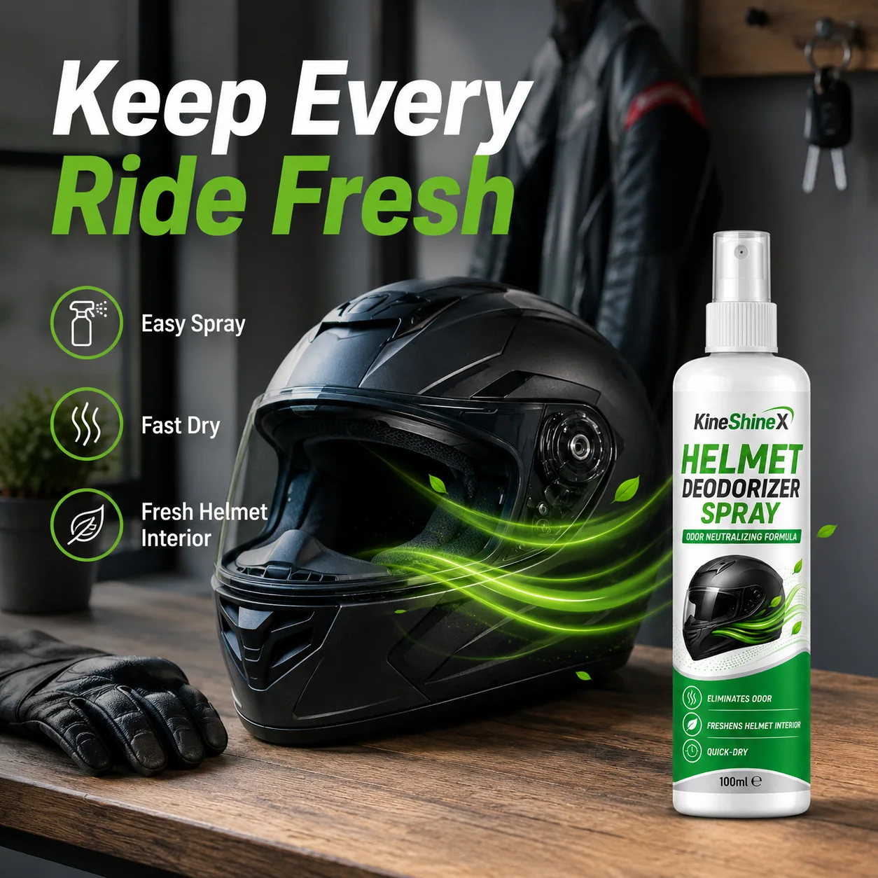 Helmet Deodorizer Spray 100ml – Odor Neutralizing Formula for Motorcycle, Bike & Sports Helmets, Quick-Dry, Freshens Interior