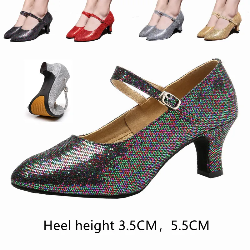 New Glitter Modern Dance Shoes Women Girls Dancing Shoes Closed Toe Ballroom Tango Salsa Latin Dance Shoes For Women 3.5CM 5.5CM