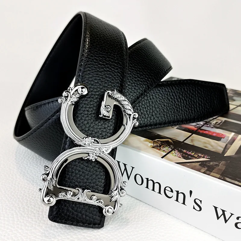 2025 جديد الرجال حزام جلد طبيعي السلس مشبك ليتشي الحبوب نمط قابل للتعديل حزام الخصر للأعمال جينز غير رسمي