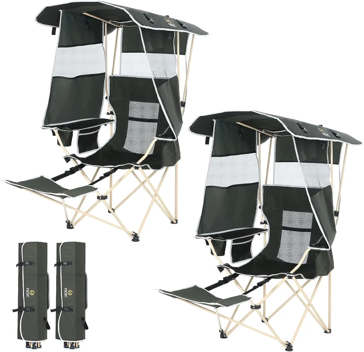 

Portable Camping Chair with Detachable Canopy, Footrest, Cooler Bag & Cup Holder for Outdoor Activities (2-P Green)