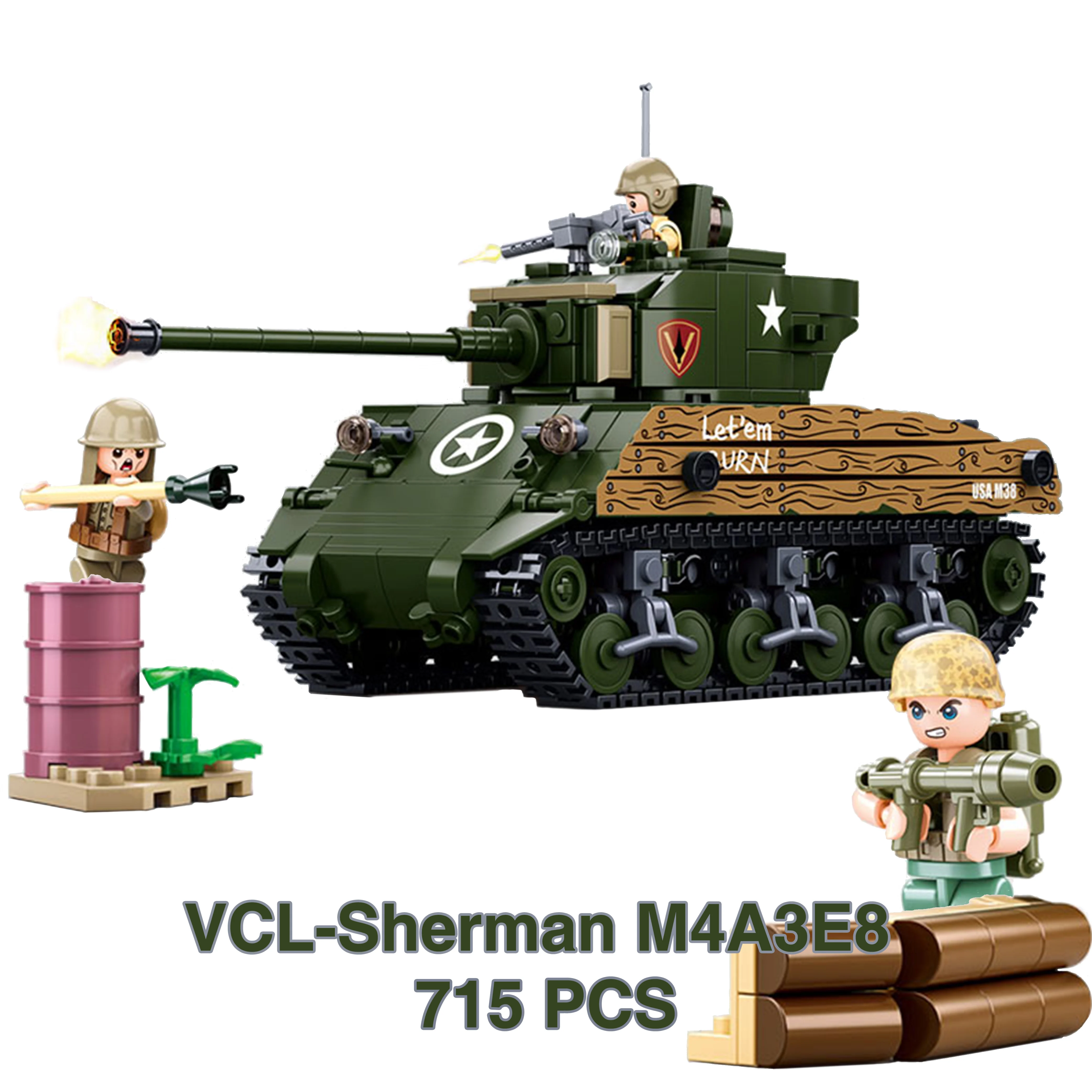 Military Tank T34 Sherman Panzer IV Fighter Sluban Figure WW2 War Army Weapon Model Building Block Brick Children Kids Gift Toys