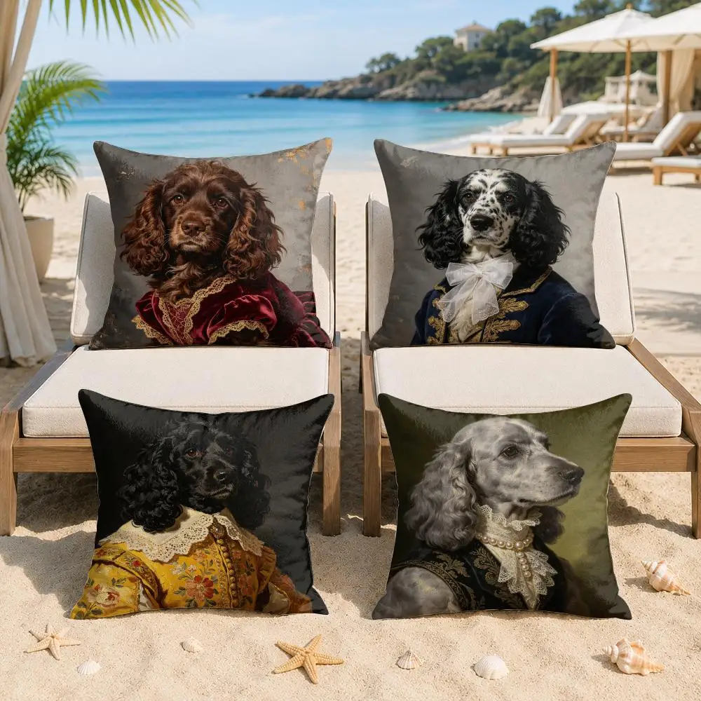 Renaissance Royal Noble Dogs Cushion Cover Silky Short Plush Invisible Zipper Dustproof Sofa Pillow Case For Home Decor