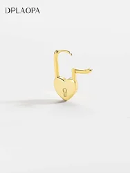 DPLAOPA 925 Sterling Silver Gold Locker Hoops Piercing Pendiente Luxury Jewelry Huggies Clips Fine Jewelry LOCK COEUR EARRING