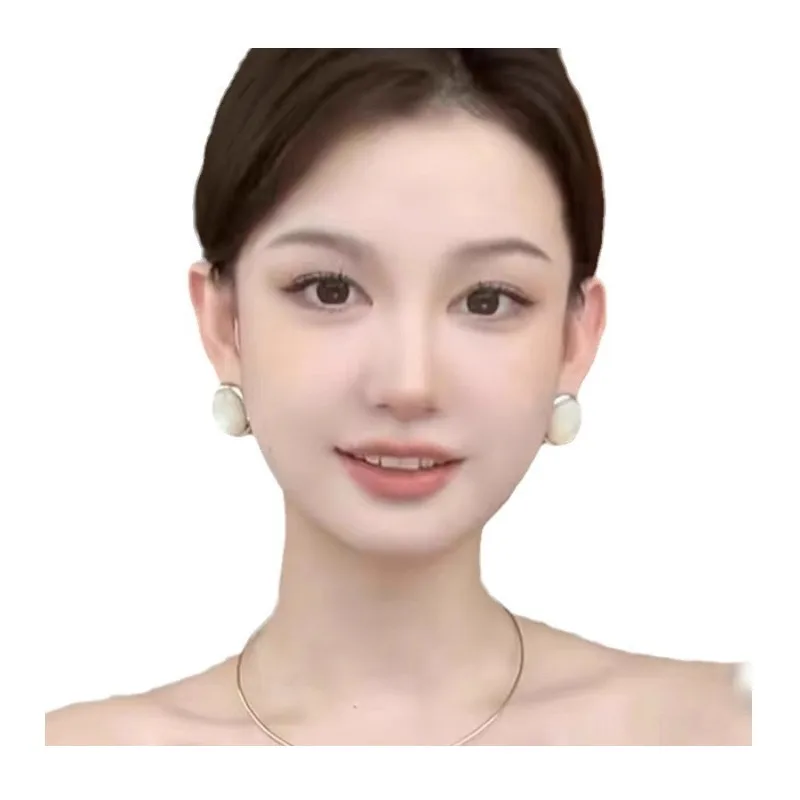 

New Black Agate Teardrop Earrings Niche Design High Sense Fashion Versatile Simple White Stone Wood Grain Stone Earrings