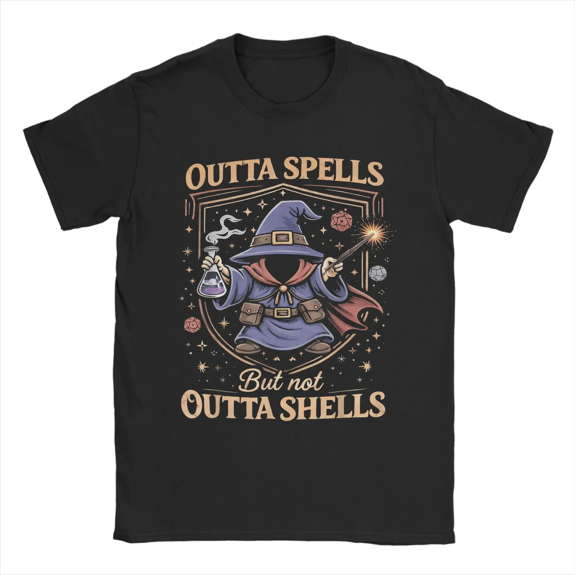 

Outta Spells But Not Outta Shells Wizard Dungeons And Dragons Graphic Tee Soft Cotton T-Shirt For Men