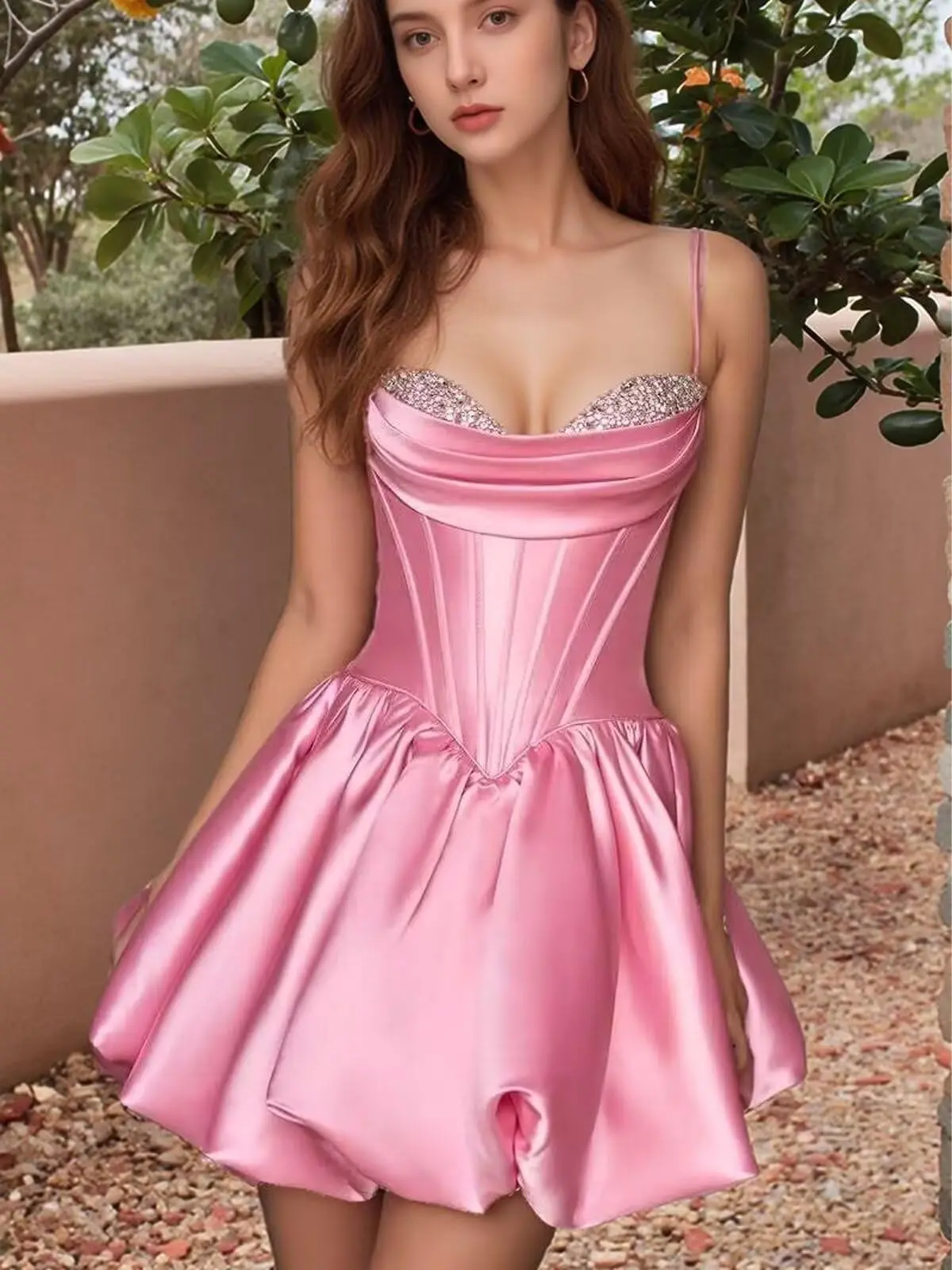 

Short Satin Homecoming Dresses for Teens Bubble Corset HOCO Dress Beaded Cocktail Party Gown