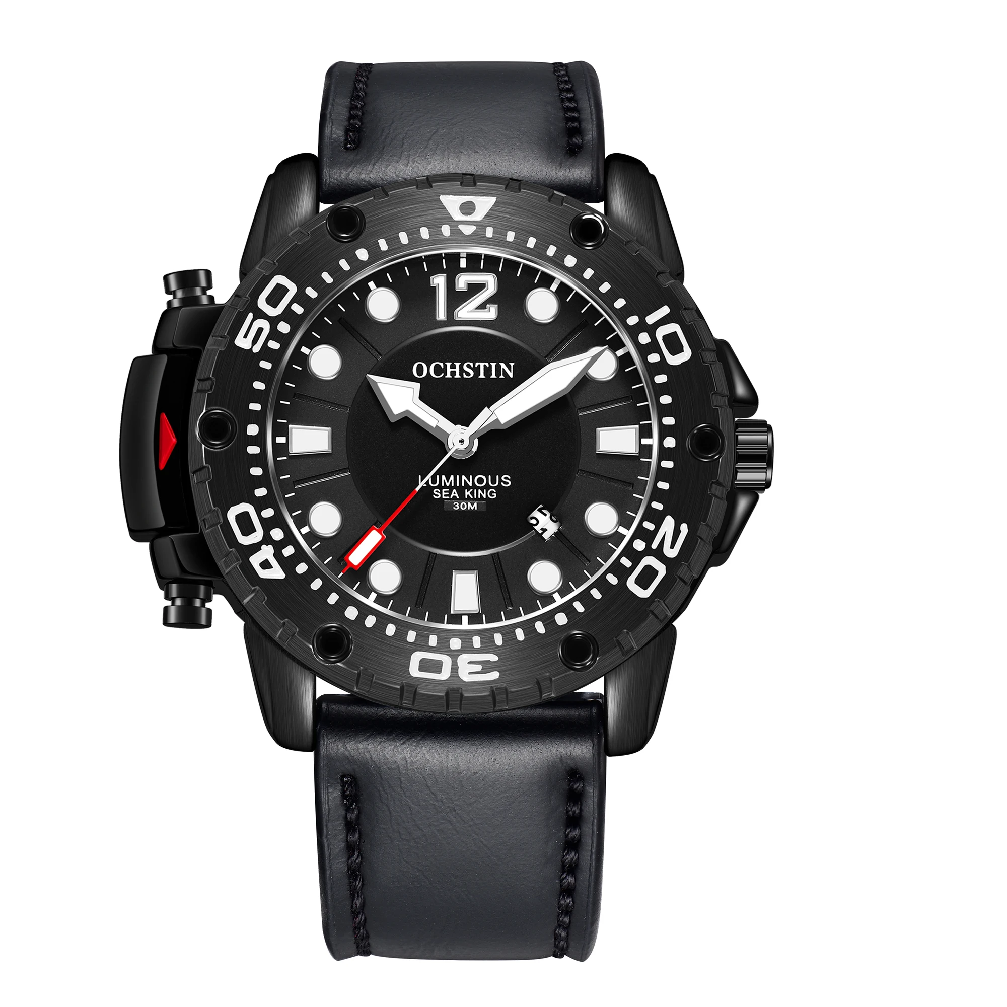 

Men's Military Quartz Watch Waterproof Leather Strap with Rotatable Bezel High End Brand Army Wristwatch for Outdoor Sports