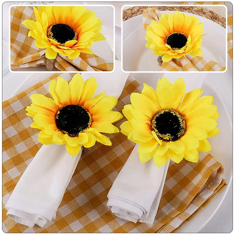 

6Pcs Decorative Napkin Rings Holder Set Stylish Sunflower Pattern Reusable Serviette Buckle for Family Gathering Hotel Table