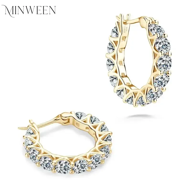 

MINWEEN Luxury Hoops Sparking 3mm/4mm Moissanite Earrings Solid Silver 925 for Women Huggie Wedding Engagement Jewelry Gifts