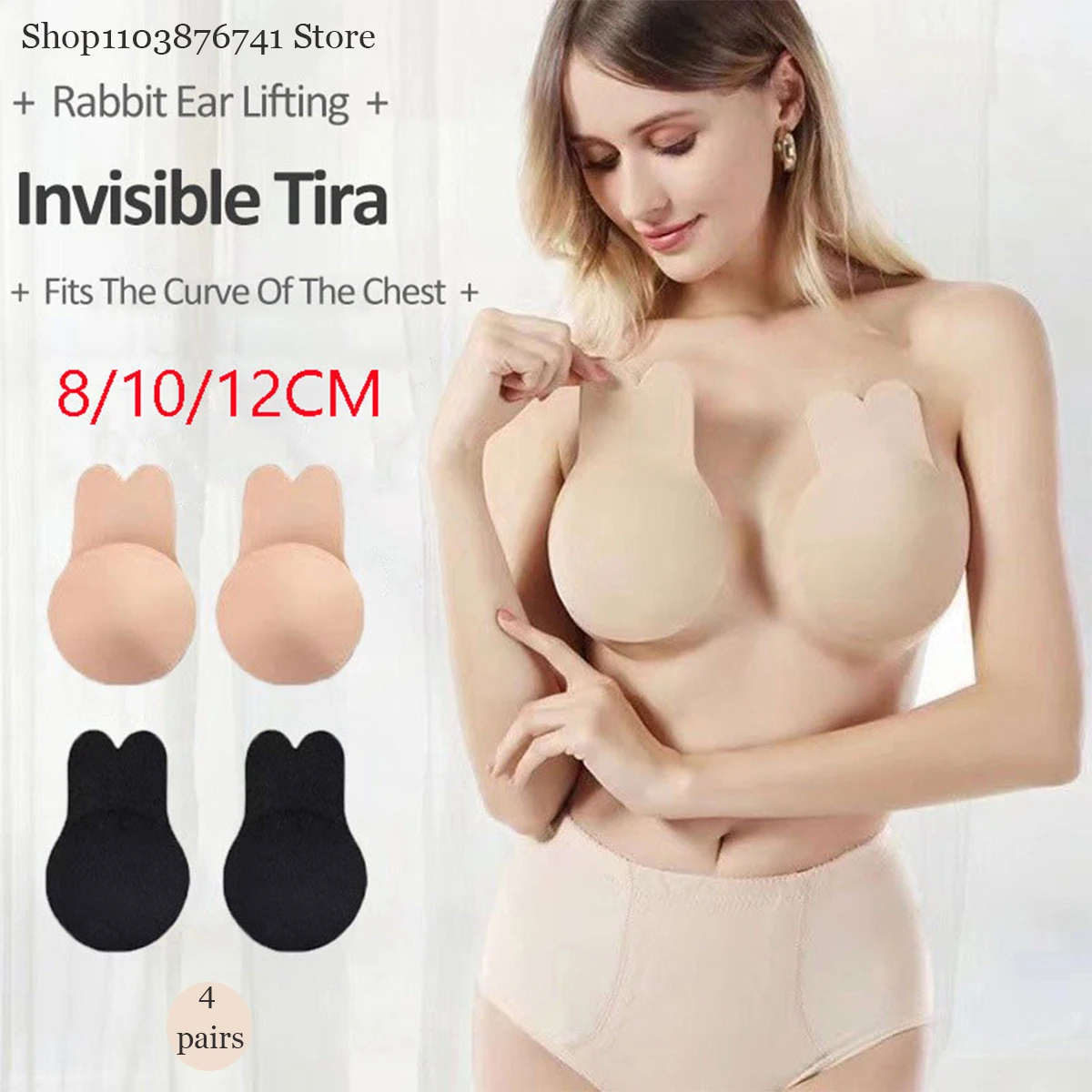 Sujetador adhesivo Invisible sin espalda, sin tirantes, reutilizable, realce, cubre pezones, 4 pares