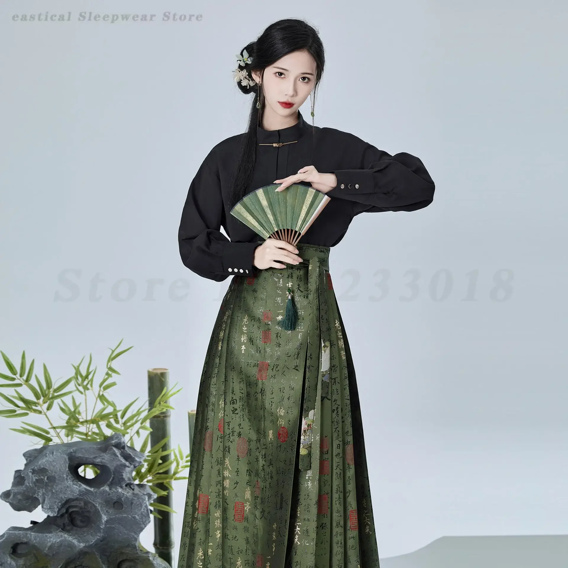 명나라 고대 당나라 의상 Hanfu 세트 중국 전통 말 얼굴 스커트 절묘한 인쇄 Mamianqun 스커트 Cheongsam