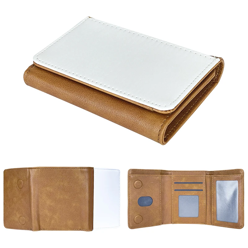 5pcs Wallet Sublimation DIY White Blank PU Three Foldable Short Credit Card Holder With Pouch