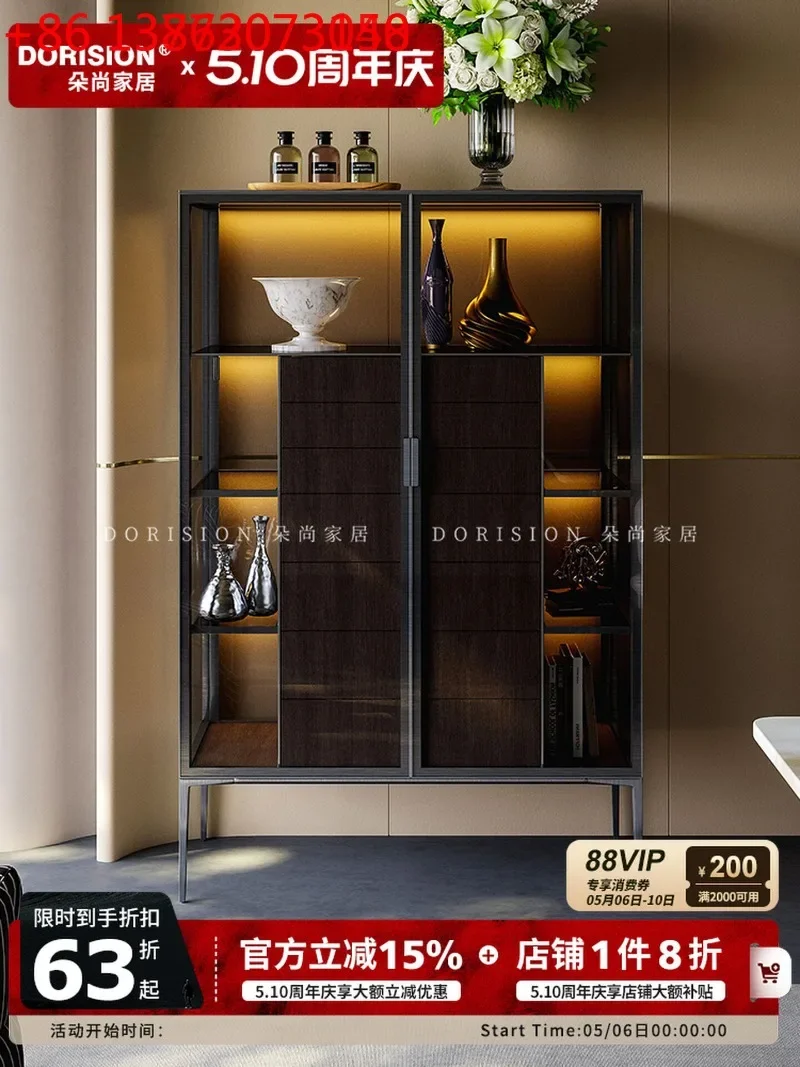 Italian minimalist glass villa living room wall decoration display multi-functional storage side cabinet
