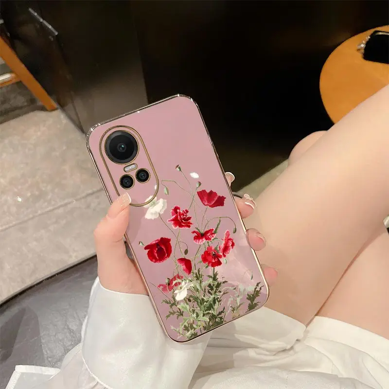 Bouquet Phone Case For OPPO Reno 10 11 9 9ProPlus 8 8T 8 Pro 7 7Lite 7Z 6 6Z 6 5Lite 5F 4 4F Pro Plus Plating Silicone Cover