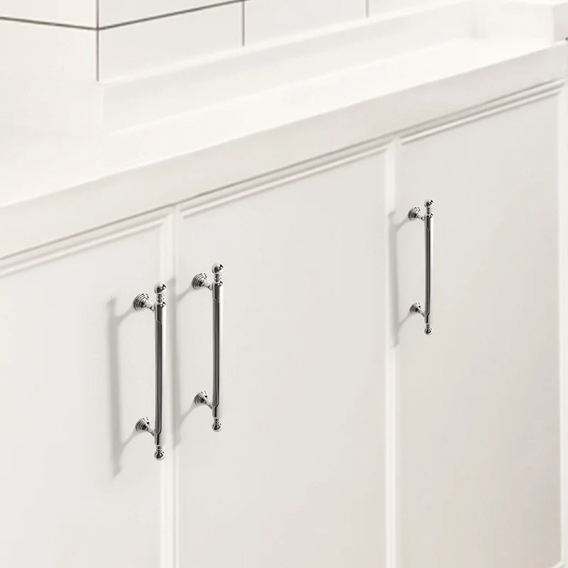 Modern Zinc Alloy Cabinet Pulls Bright Chrome Drawer Knobs Long Pulls Furniture Handles for Kitchen Wardrobe Cupboard Handles