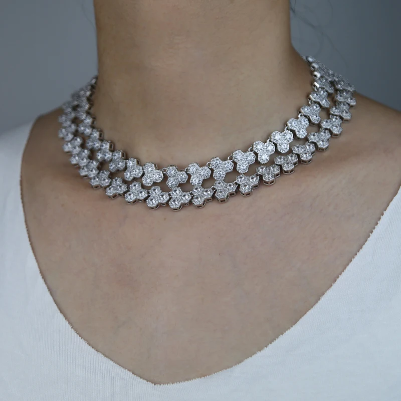 2025 موضة مثلج خارج بلينغ تشيكوسلوفاكيا الخلوية حلية قلادة فضية اللون مايكرو معبد تنس سلسلة القلائد الرجال النساء الهيب هوب مجوهرات