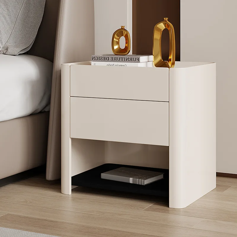 

Solid wood lacquered rock slab bedside table Italian minimalist light luxury high sense