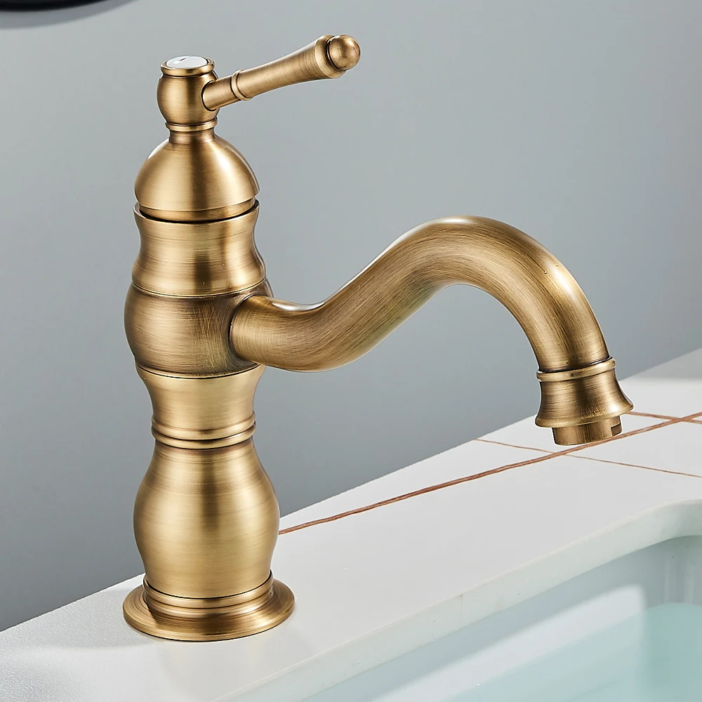 Antiek Messing Wastafel Vessel Sink Kraan Badrandcombinaties Eén Gat Koud Warm Water Koud Warm Mengkraan Badkamer Kraan