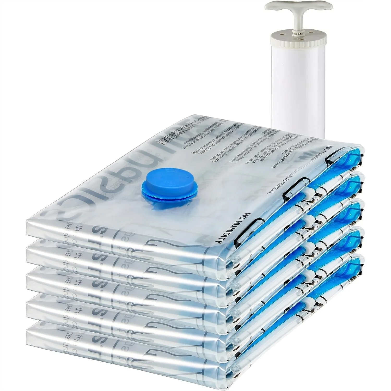 Vacuum Storage Bags 5-Pack Large with Hand Pump for Clothes and Linens, Space Saving Compression for Travel and Home