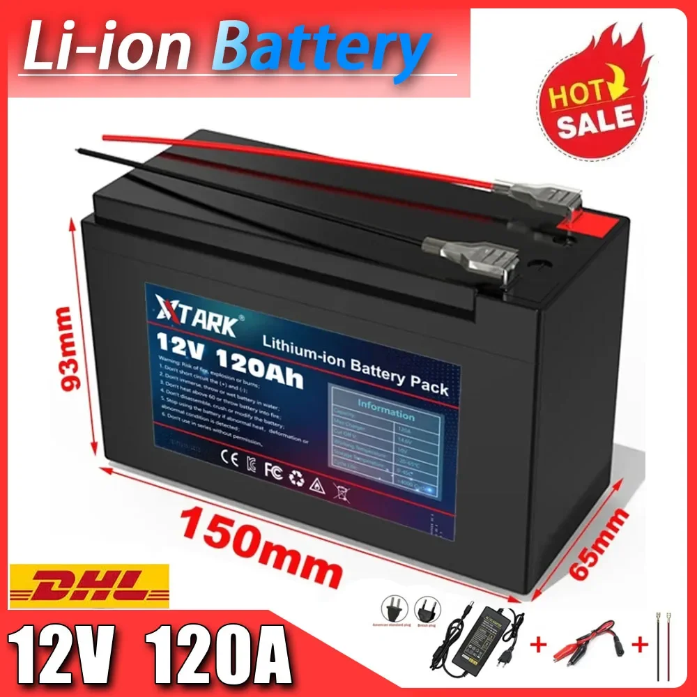 

Upgraded Li Ion Battery 12v 120Ah 18650 Electric Vehicle Lithium Battery Pack 9V- 12V 150000mAh Built-in BMS 80A High Current