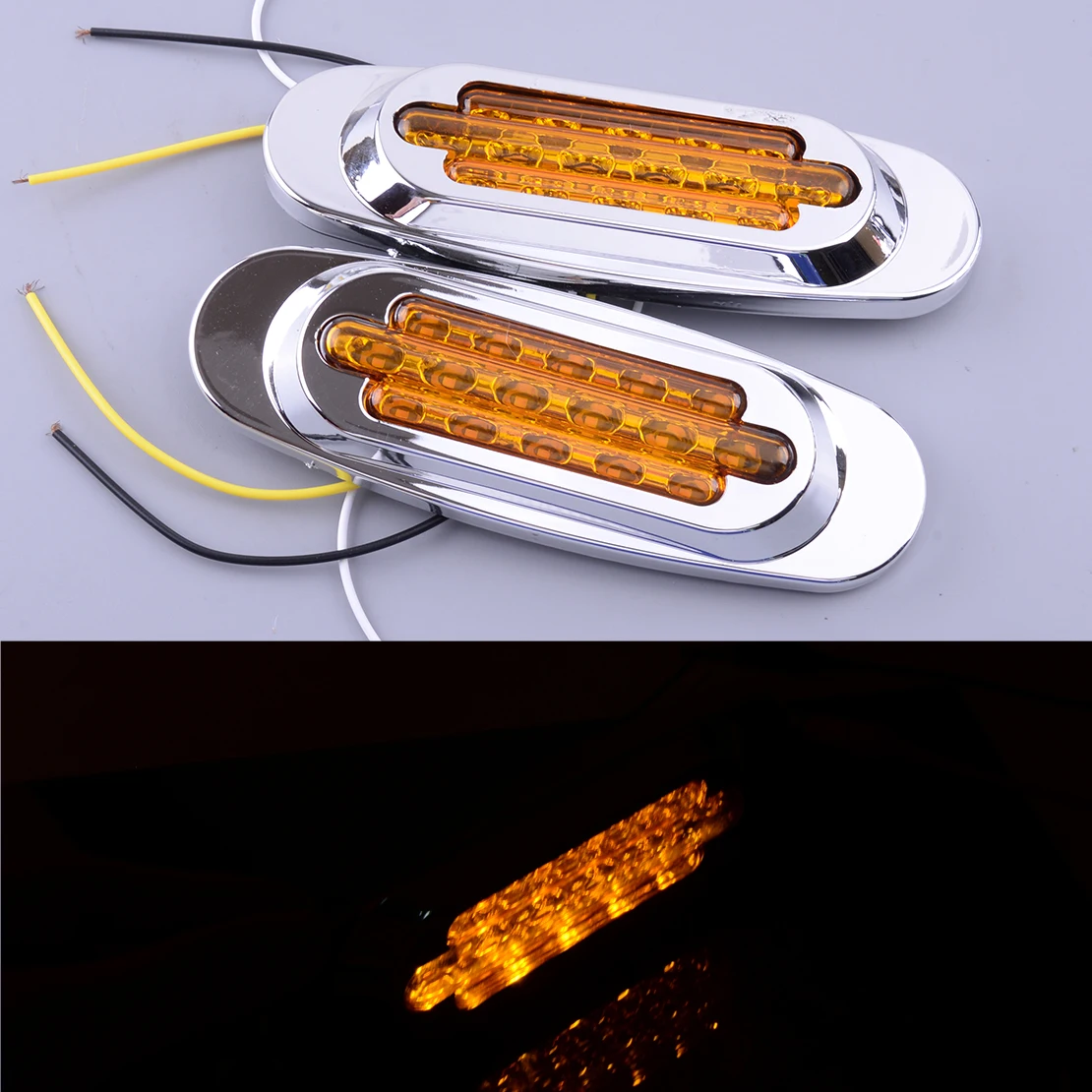 DWCX 12V 2Pcs 16 LED Side Marker Turn Signal Light Amber 3 Wire for Car Truck Trailer Pickup Front Rear Left Right