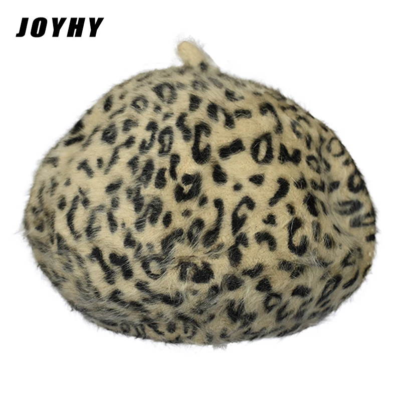 JOYHY Women's  Soft Cute Rabbit Hair Fur Leopard Dots Artist French Style Berets Hats Classical Teenager Girls Baret Beanie Caps