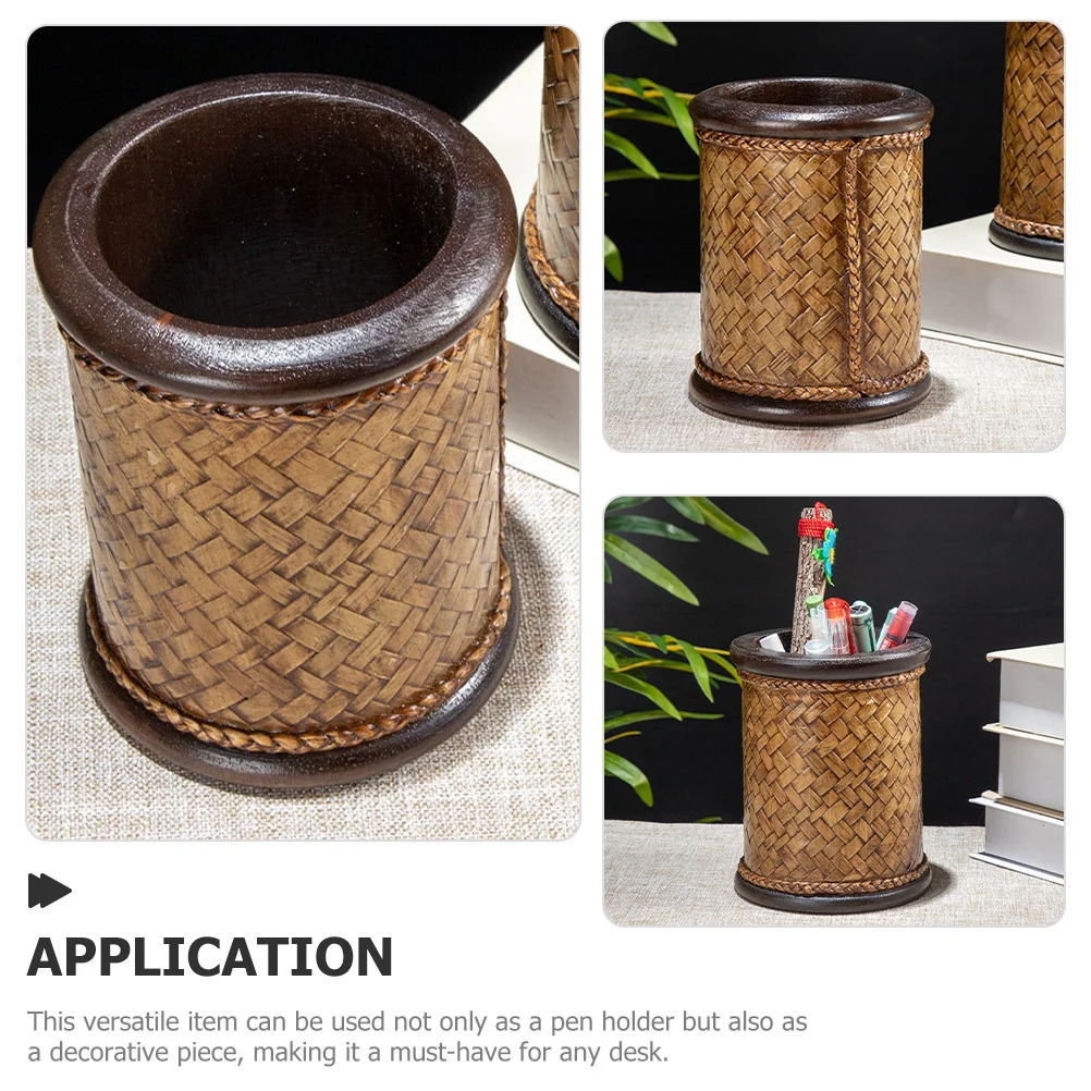 Wood Pencil Holder for Desk Large Capacity Vintage Style Pen Organizer Storage Desktop Accessory Classroom Art Organization