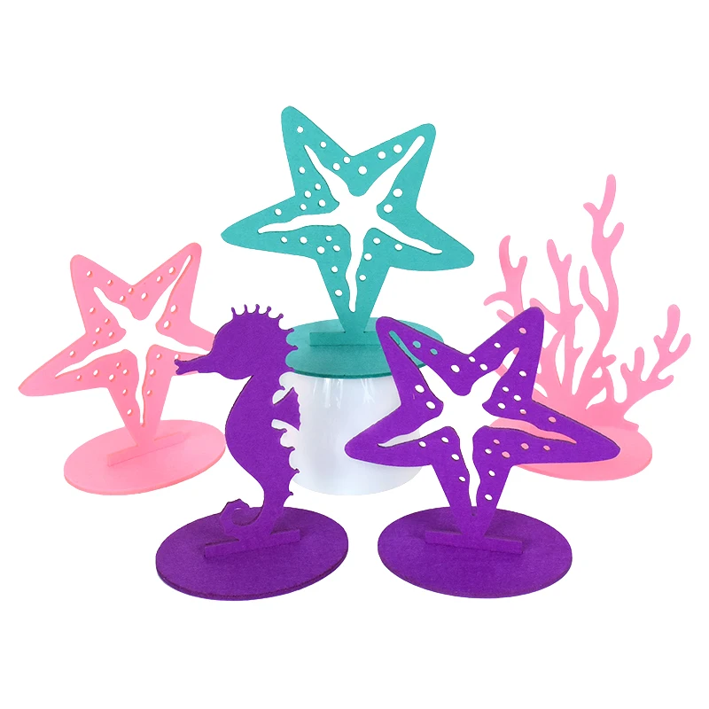 2pcs Mermaid Party Decoration Felt Coral Starfish Seahorse Table Centerpiece Ornament Under The Sea Theme Birthday Party Decor