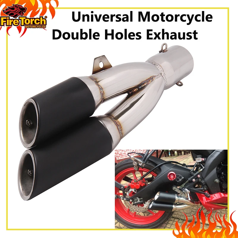 

Motorcycle Double Hole Exhaust Pipe Chappement Espace Universal 51mm Muffler DB Killer Tail For R3 Ninja250 ZX4R CBR125R DUKE