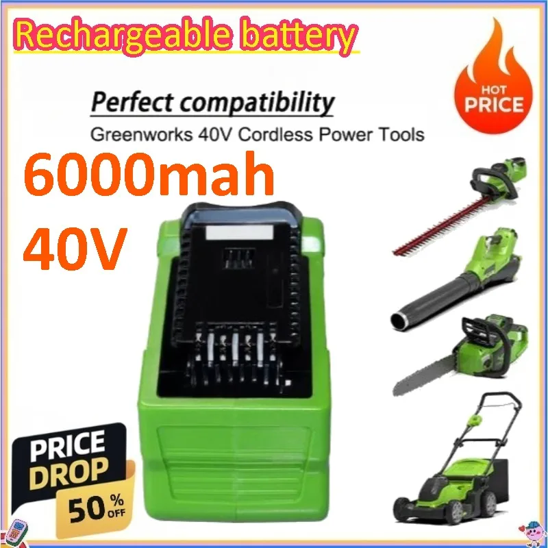 40V 6000mAh Lithium-ion Rechargeable Battery for GreenWork 29462 29472 G-MAX GMAX Lawn Mower Power Tool Battery