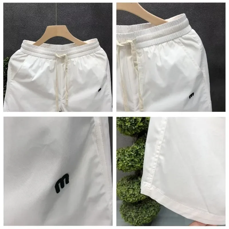 Summer New Men's Elastic Waist Casual Pants Versatile Pentagram Pants Ice Silk Shorts Thin Straight Leg Shorts Quick Drying Mid
