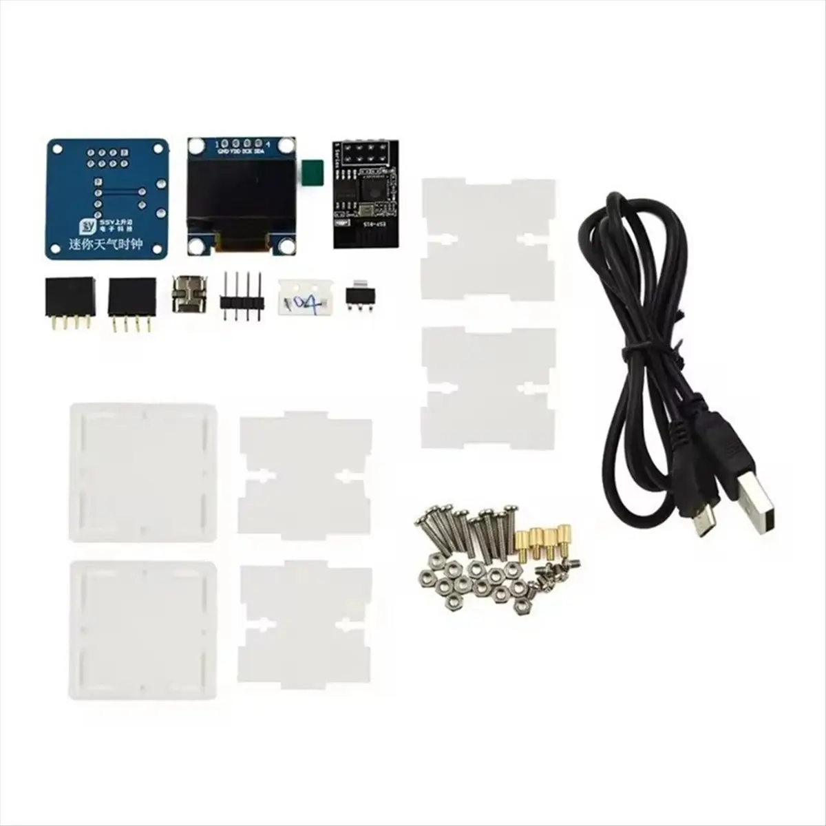 A40I ESP8266 لتقوم بها بنفسك عدة إلكترونية صغيرة توقعات الطقس ساعة عدة واي فاي شبكة مع شاشة OLED وحالة لحام ذاتي الصنع