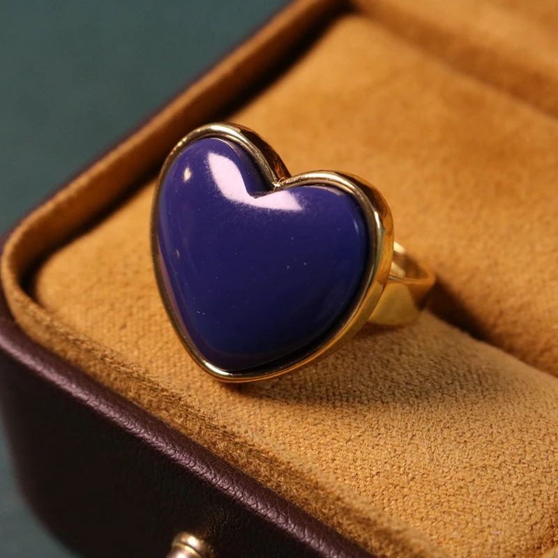 Elegant Red Blue Green Champagne Heart Shaped Resin Ring Simple Stylish Adjustable For Women