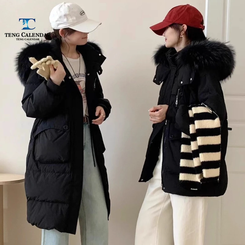 Fashionable Real Raccoon Big Fur Collar Down Jacket, Women's Short Waist Slimming Jacket, New for Winter 2025