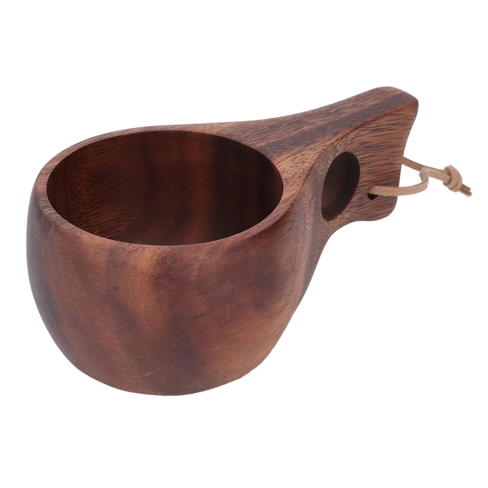 Camping Use Portable Wood Camp Mug Wood Grain With Handle Wooden Camping Cup Hand Made Wood Mug Hot Drinking